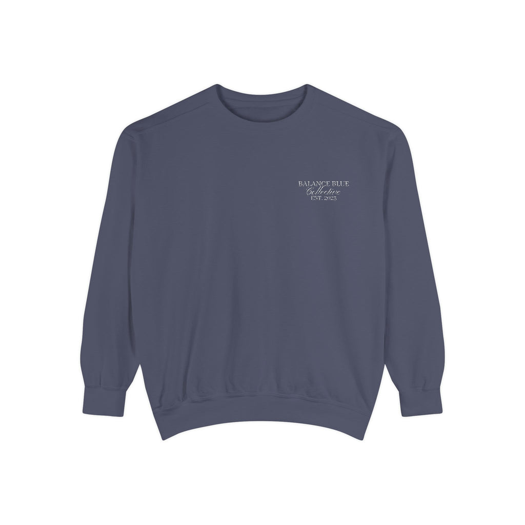 The Denim Tide Crewneck — Denim with White Embroidery