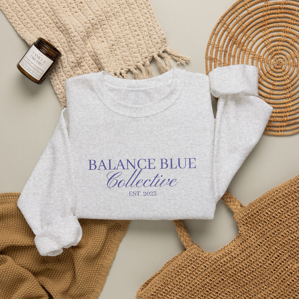 The Collective Unisex Statement Crewneck — Ash with Navy Embroidery